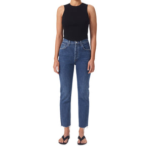 Agolde High-Rise Straight-Crop Blue Riley Denim Jeans Size 25