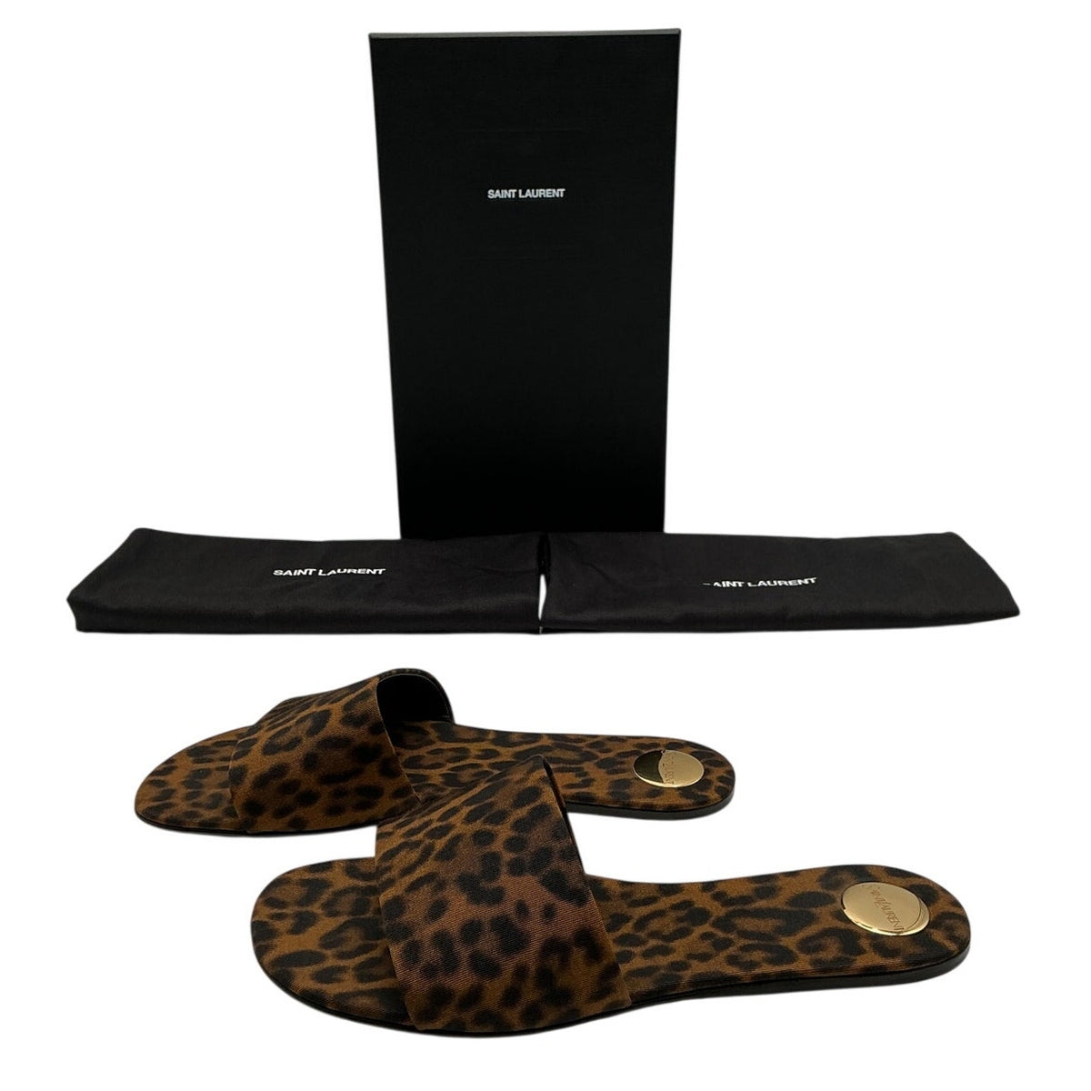 Saint Laurent Leopard Print Grosgrain Brown Carlyle Sandals Size US 7.5 NWT