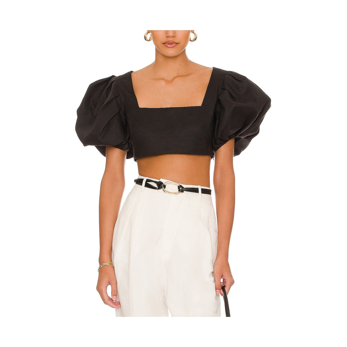L'Academie 'Millie' Black Viscose Crop Top Size M