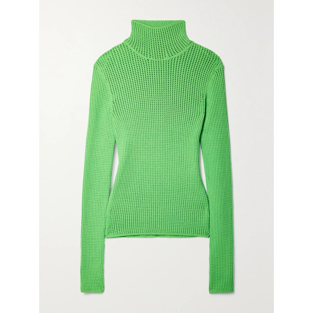 Nanushka 'Senna' Green Open-Knit Cotton-Blend Turtleneck Sweater Size M