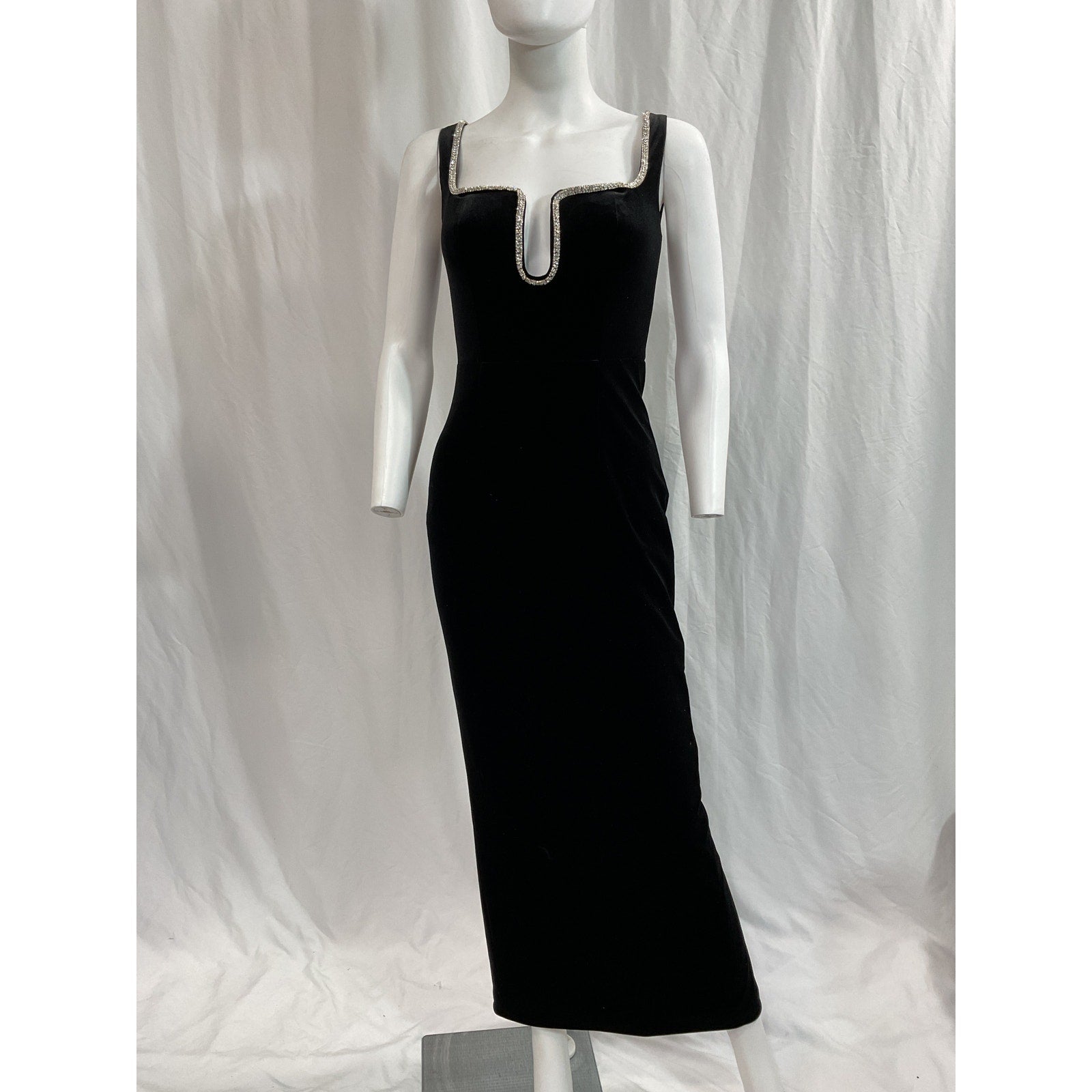 Self-Portrait 'Velvet' Black Crystal Embellished Neckline Maxi Dress Size 0
