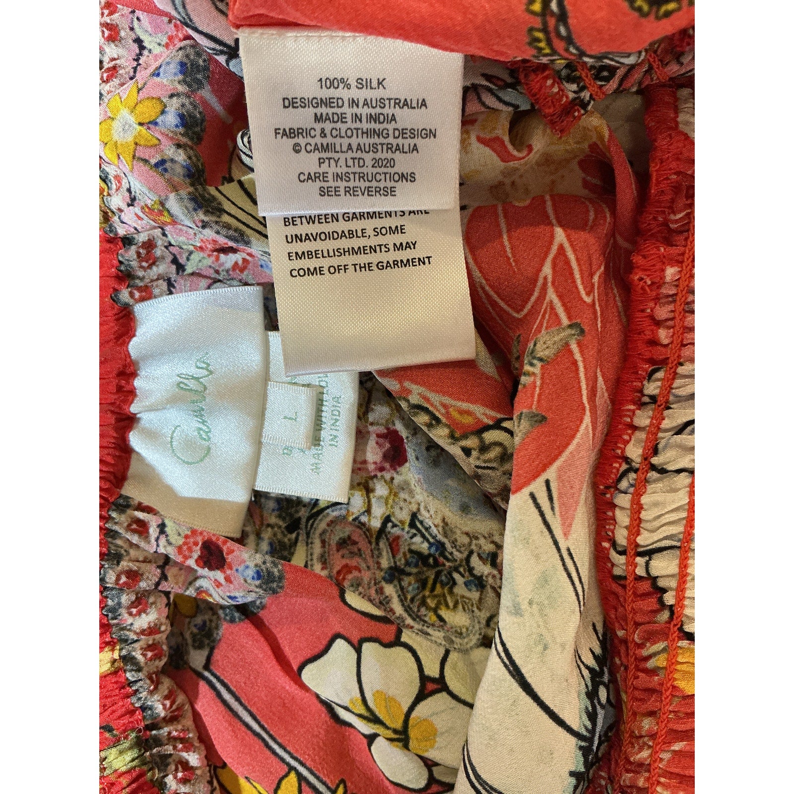 Camilla 'Shirred' Red Silk Waist Top Size L