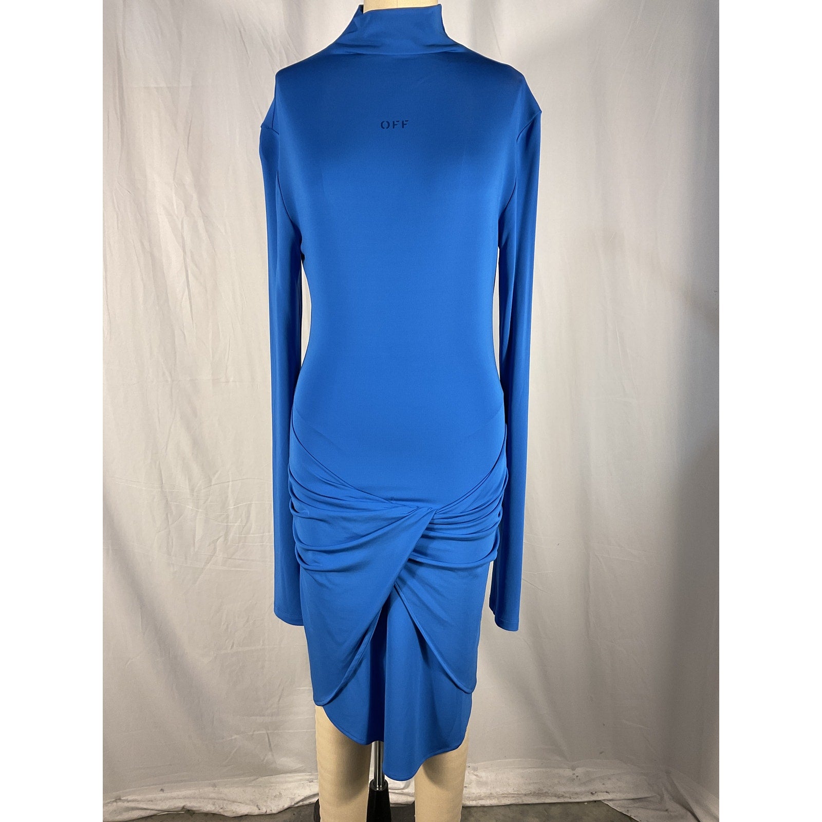 Off-White Twist-Front Blue Viscose Printed Jersey Mini Dress Size 42