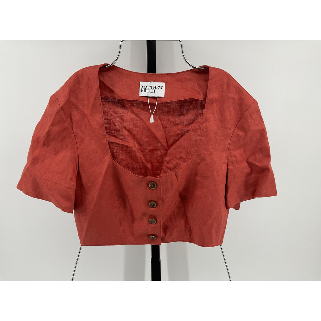 Matthew Bruch 'Apron' Brown Linen Crop Top Size 2