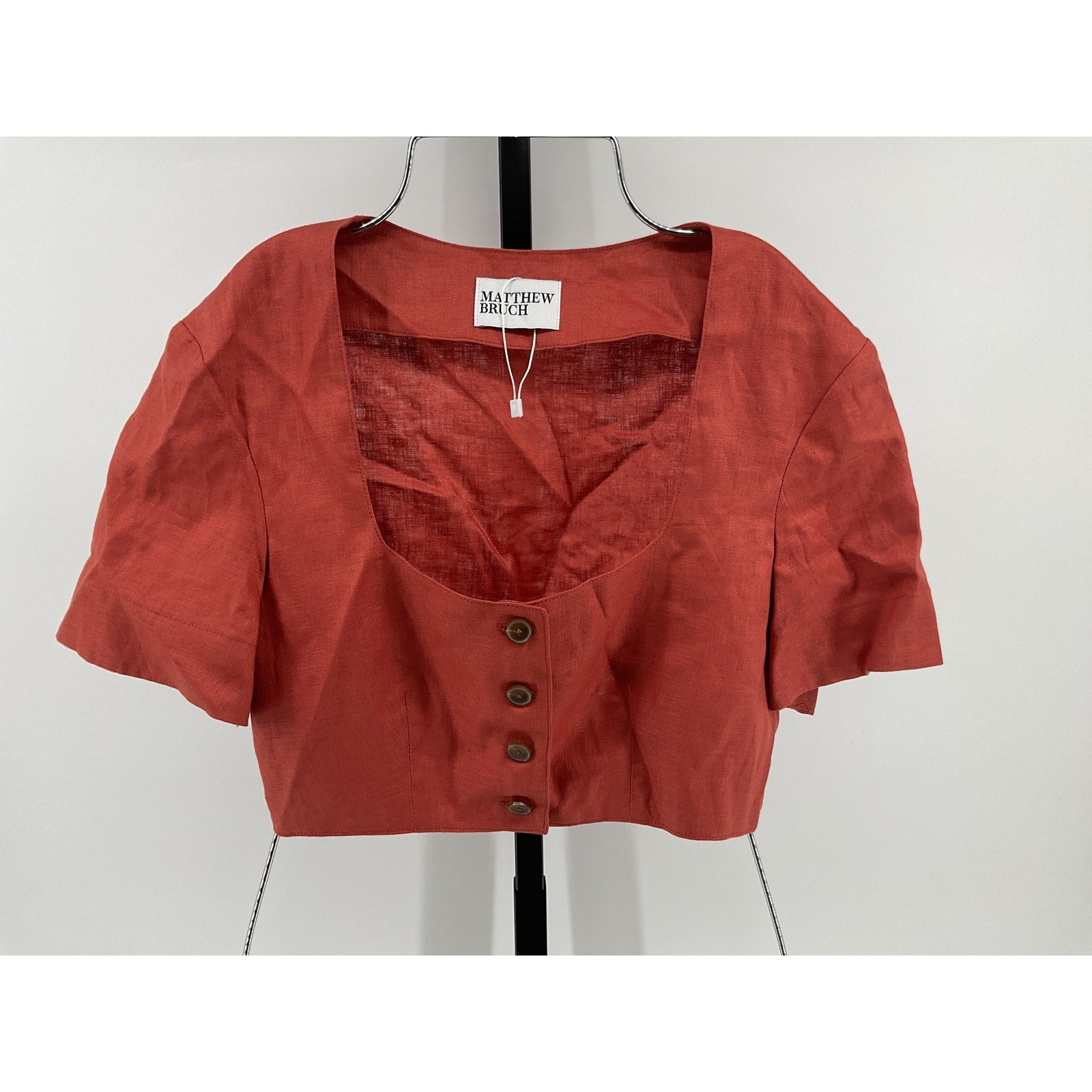 Matthew Bruch 'Apron' Brown Linen Crop Top Size 2