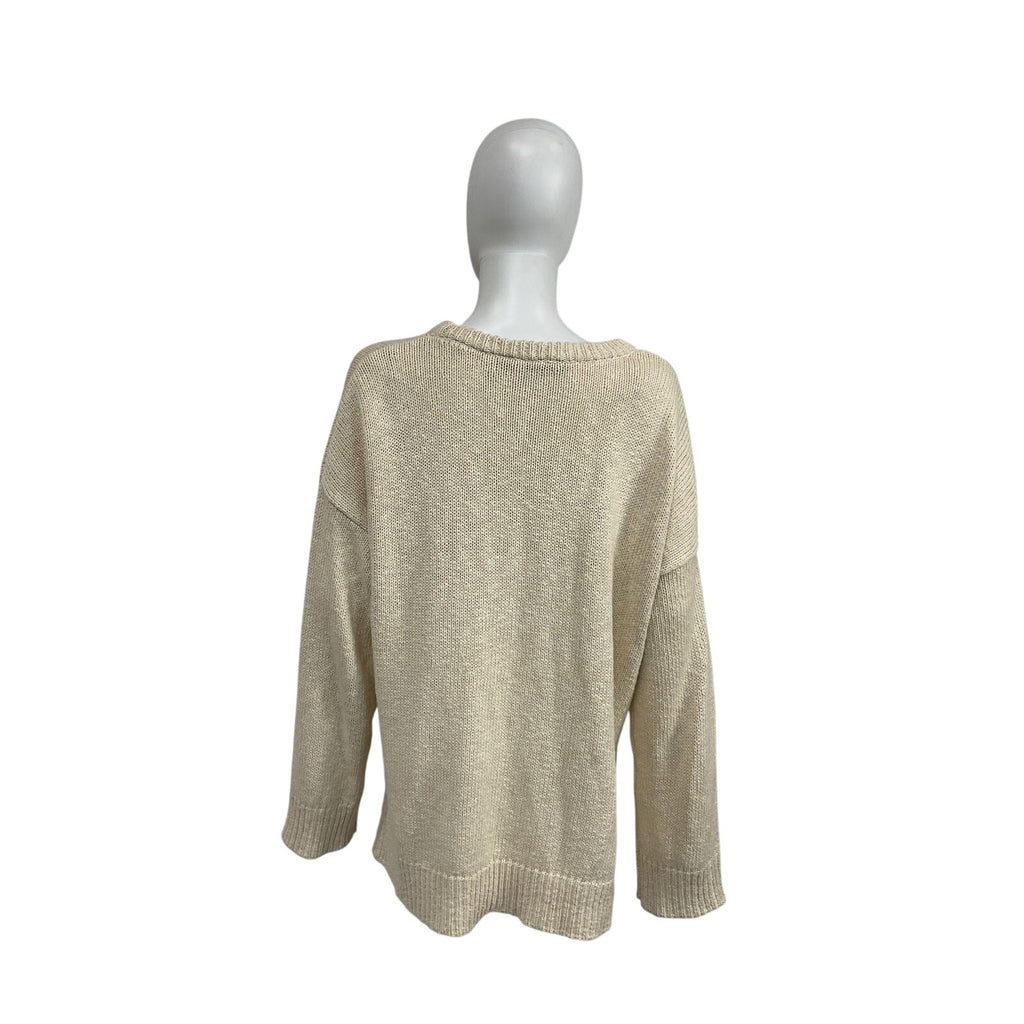 Jenni Kayne Cruise Beige Cotton Boyfriend Sweater Size L
