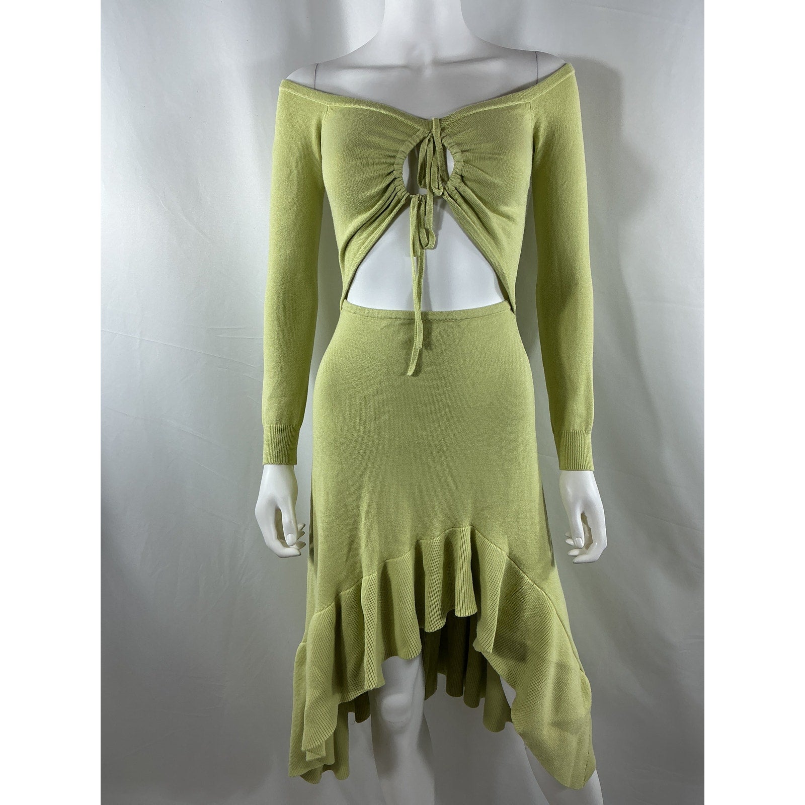 Lpa Aarika Off Shoulder Green Viscose Midi Dress Size S
