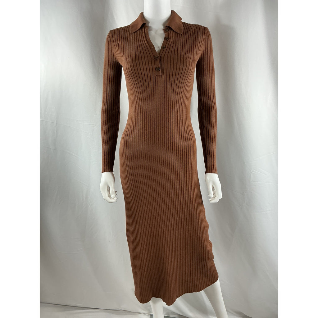Hatch 'Averie' Brown Cotton Polo Sweater Dress Size 0