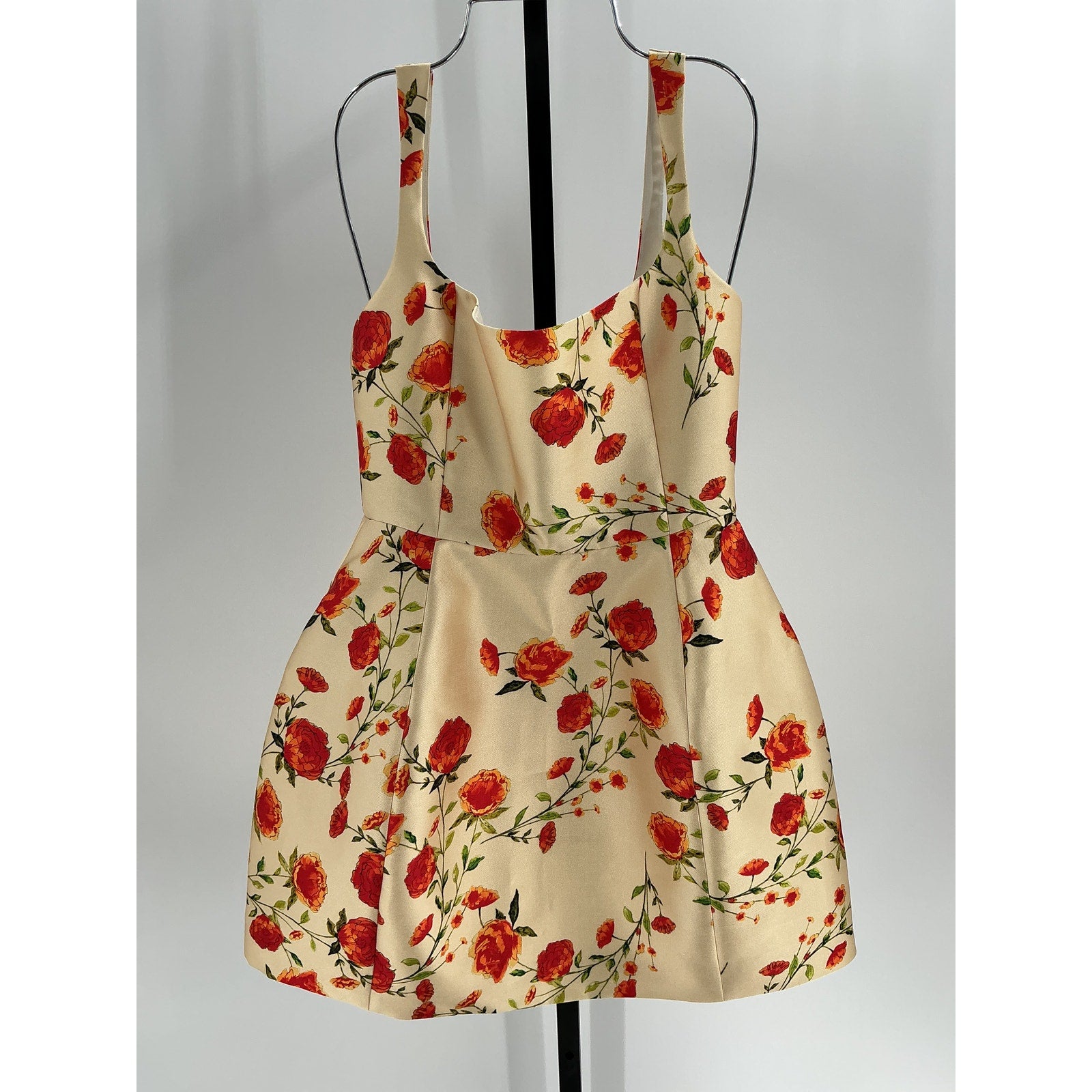 De La Vali Lola Floral Ivory Polyester Satin Twill Mini Dress Size 10