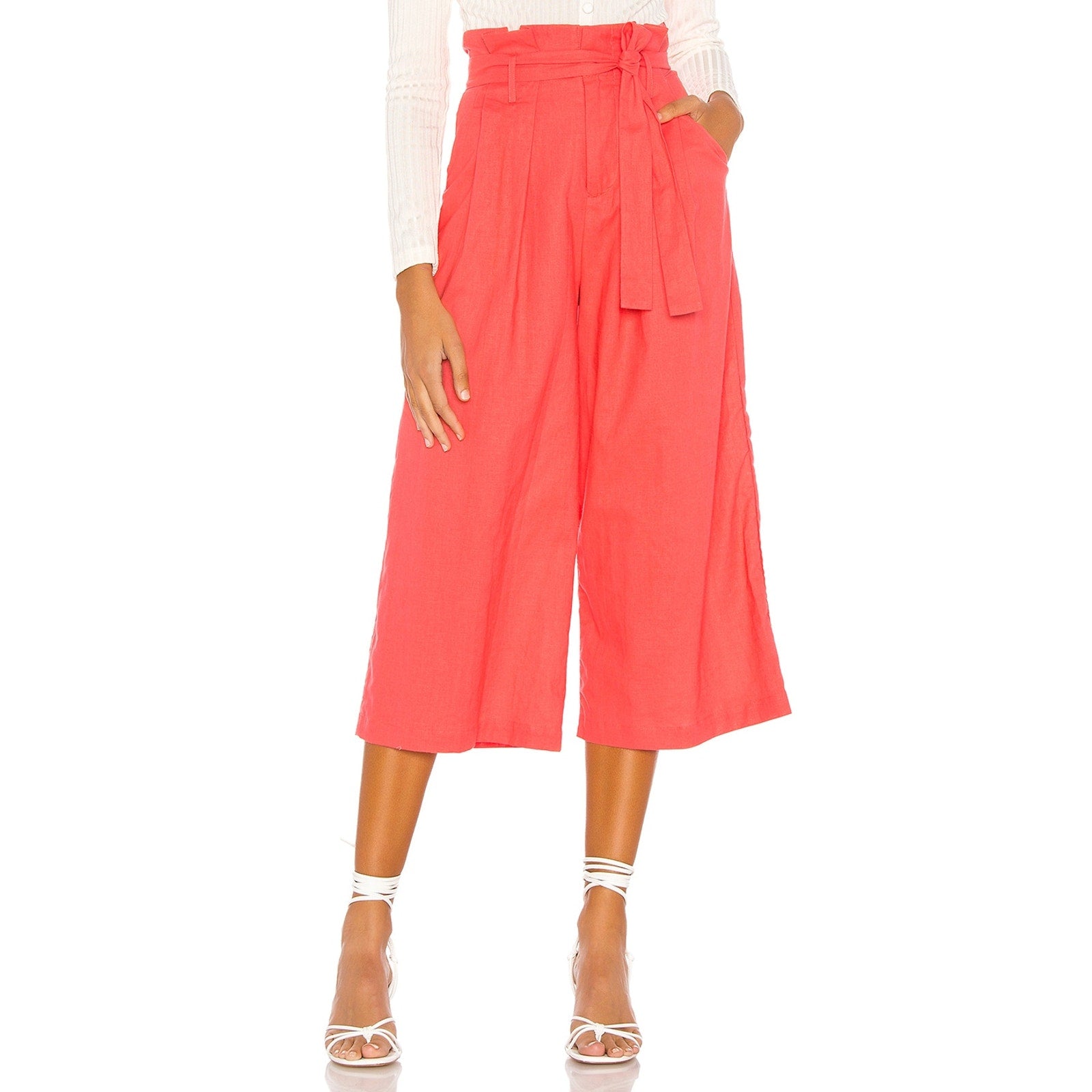 Lpa Wide Leg Paperbag Red Cotton Pant Size S