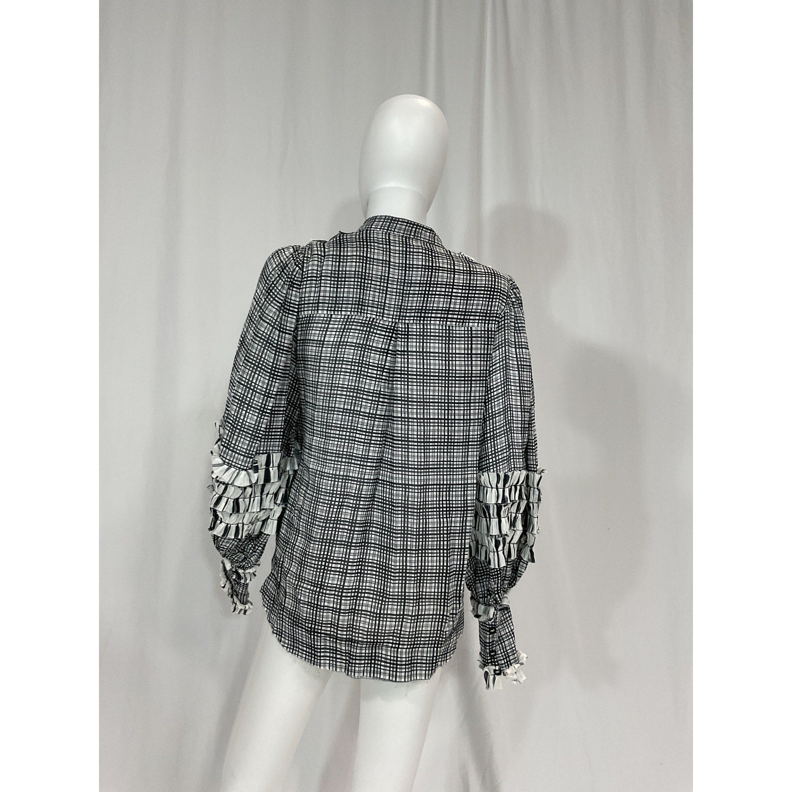 Aje 'Memento' Black Long Sleeve Plaid Ruffle Blouse Size 2