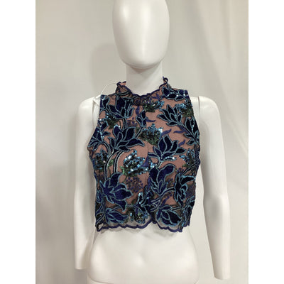 Elliatt 'Josie' Black Mockneck Floral Embellished Top Size S - NWT