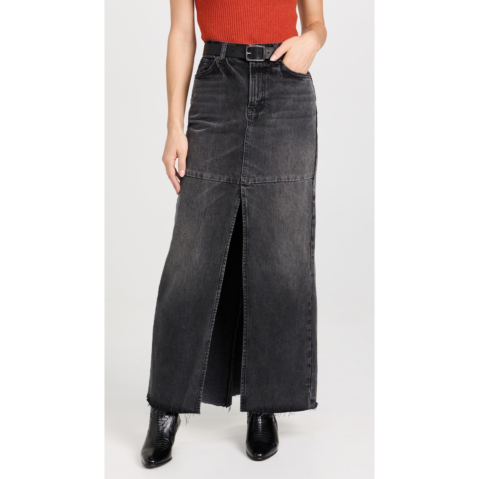 Reformation 'Tazz' Black Maxi Denim Jean Skirt Size 27
