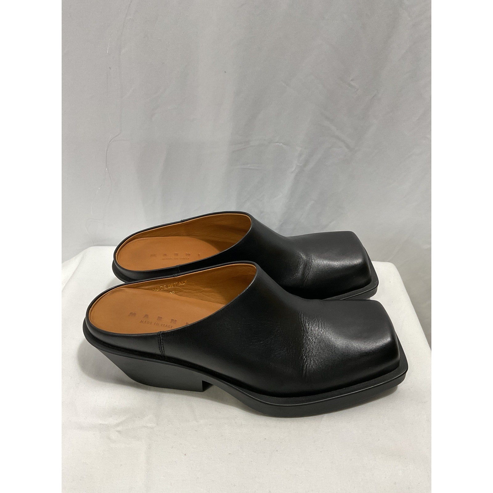 Marni 'Sabot' Black Leather Square Toe Clog Size 9