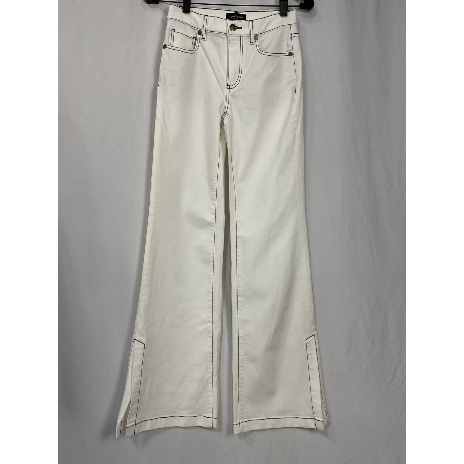 Ramy Brook 'Tyra' White Cotton  Contrast Mid-Rise Flare Jean Size 24