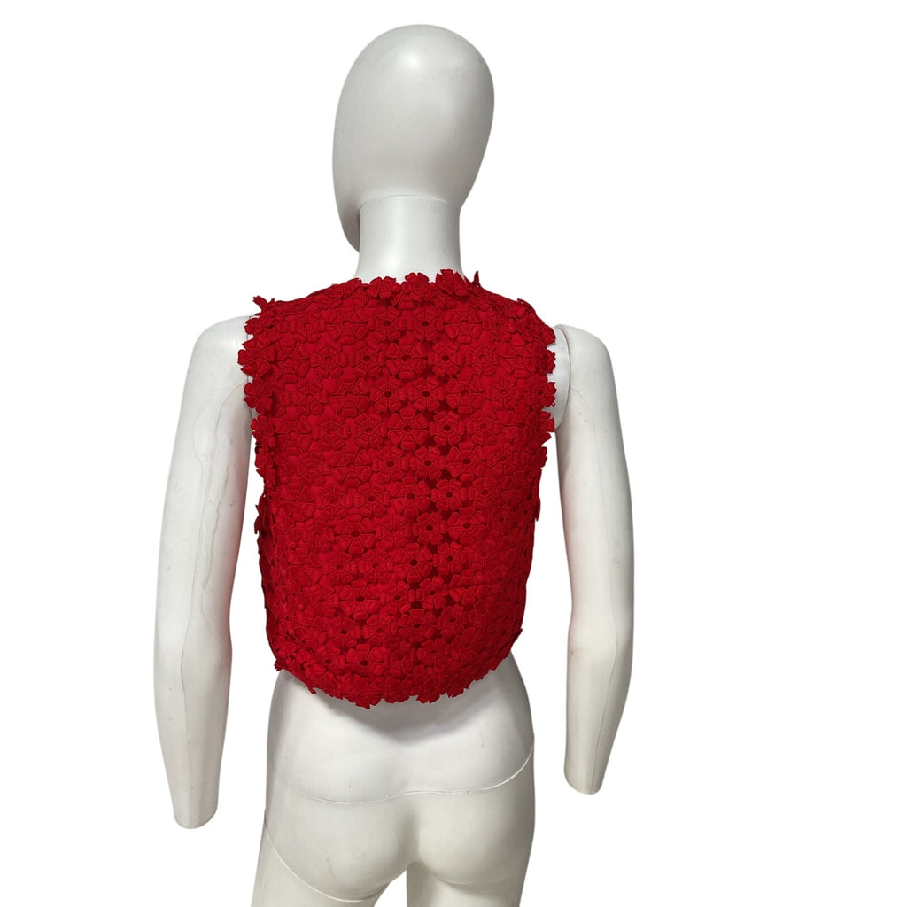 Waimari 'Christie' Red Cotton Floral Eyelet Lace Cropped Vest Size XS
