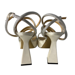 Mach & Mach Sparkling White Satin Platform Sandals Size Italy 38.5 IT / 8.5 US