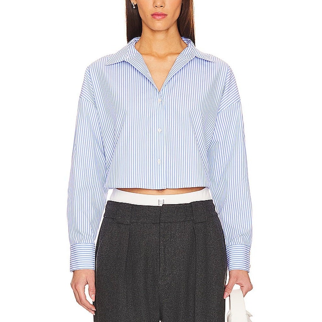 Favorite Daughter The Crop Blue Cotton Ex-Boyfriend Shirt Size S