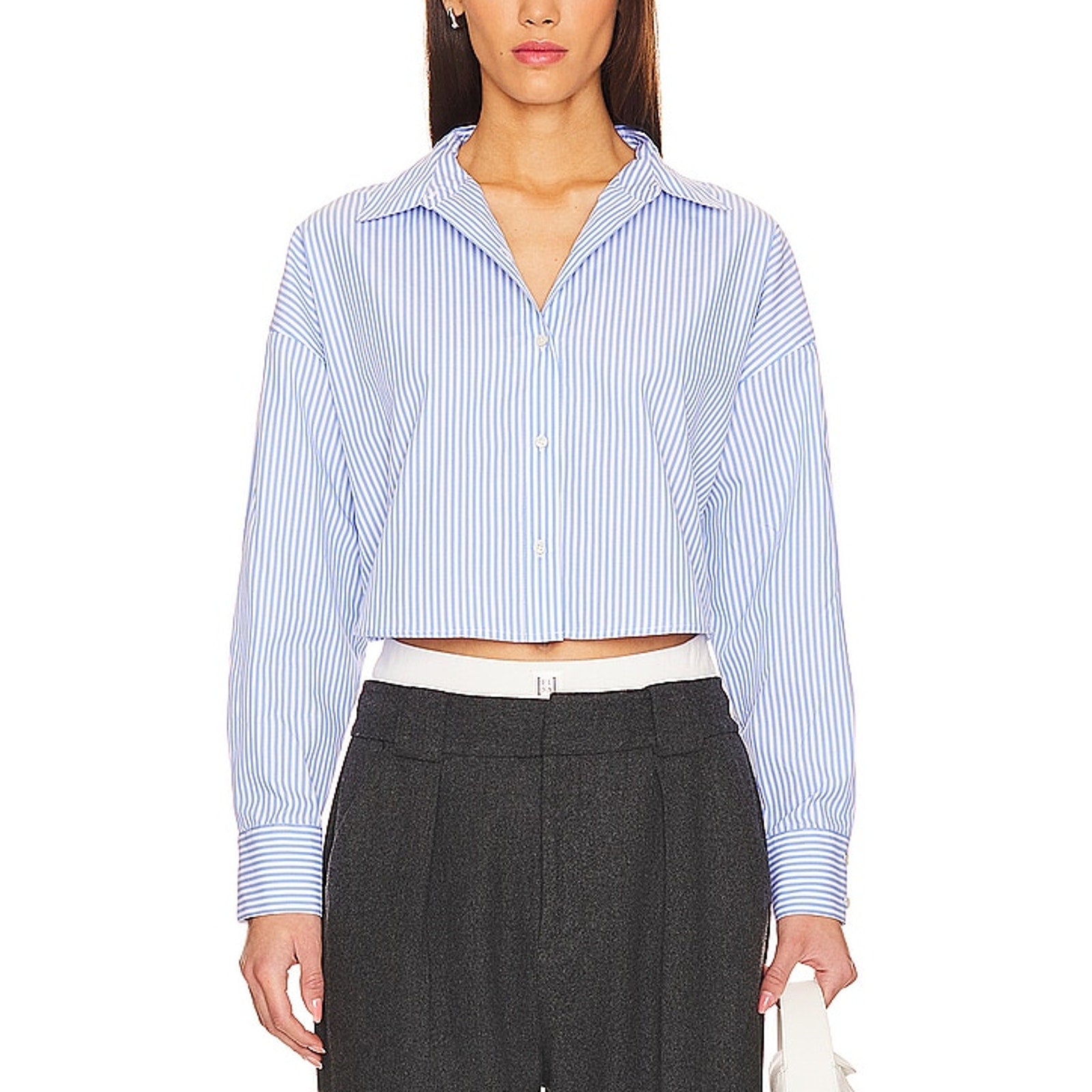 Favorite Daughter The Crop Blue Cotton Ex-Boyfriend Shirt Size S