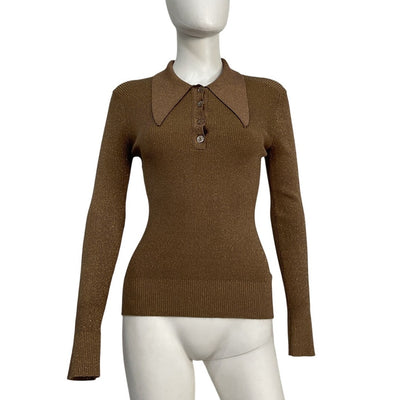 JoosTricot Ribbed Brown Polo Sweater Size S