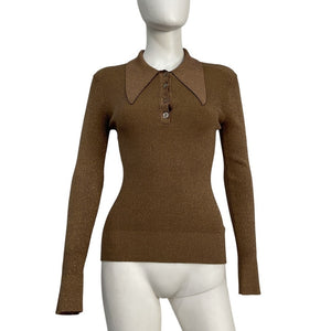 JoosTricot Ribbed Brown Polo Sweater Size S