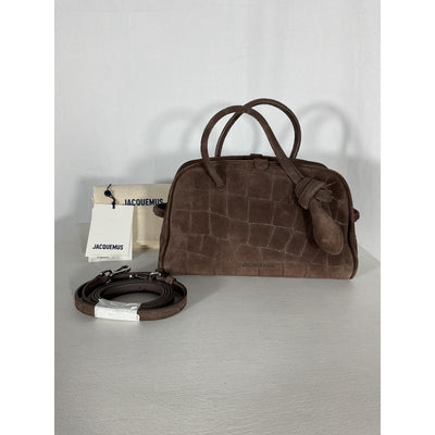 Jacquemus 'Le' Brown Cotton Petit Turismo Croc-Embossed Suede Top Handle Bag