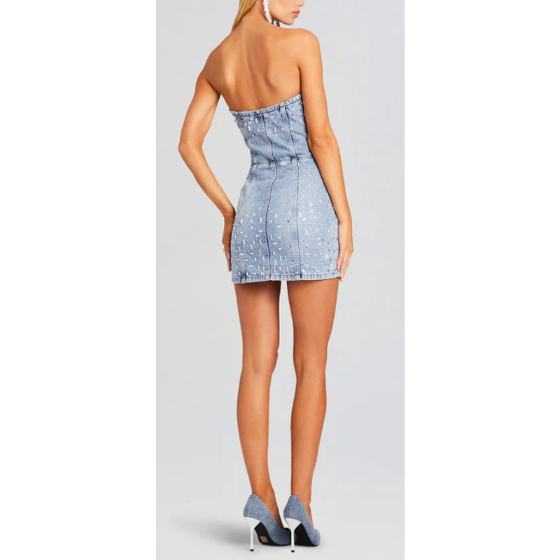 Retrofete 'Kamna' Blue Crystal / Bead Embellished Denim Dress Size XS - NWT
