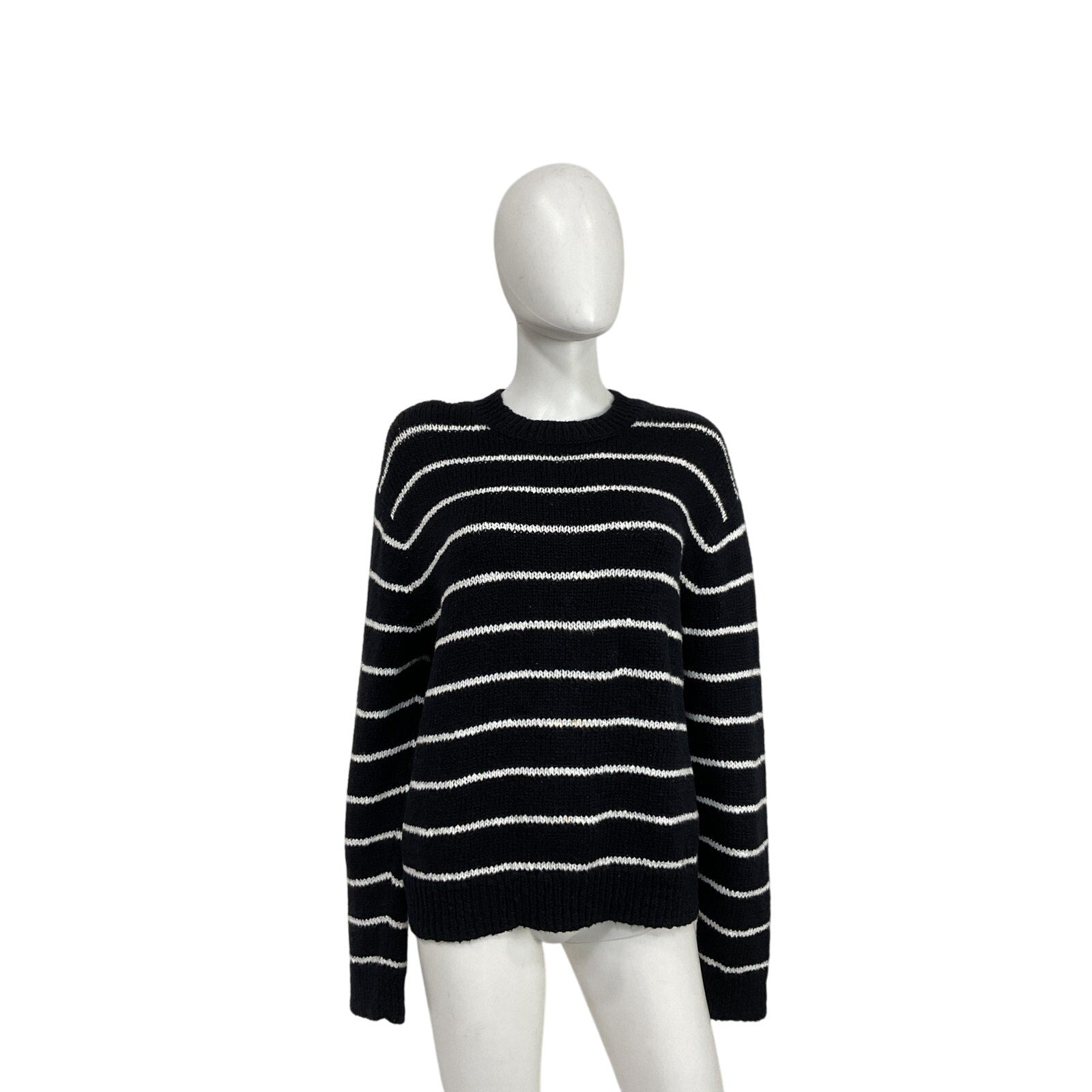 Vince Textured Stripe Black Cotton Crew Sweater Size L