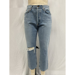 Agolde 'Riley' Blue High Rise Straight Crop Denim Jeans Size 27
