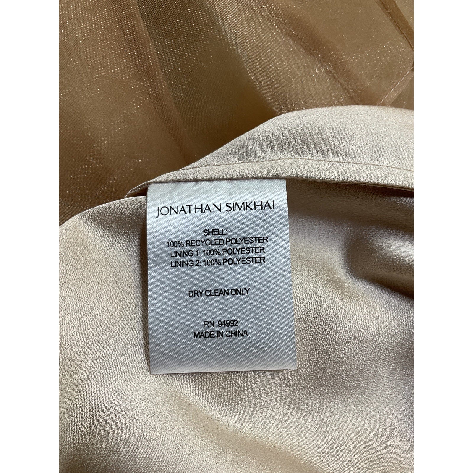 Jonathan Simkhai Corina 'Organza' Beige Polyester Top Size M