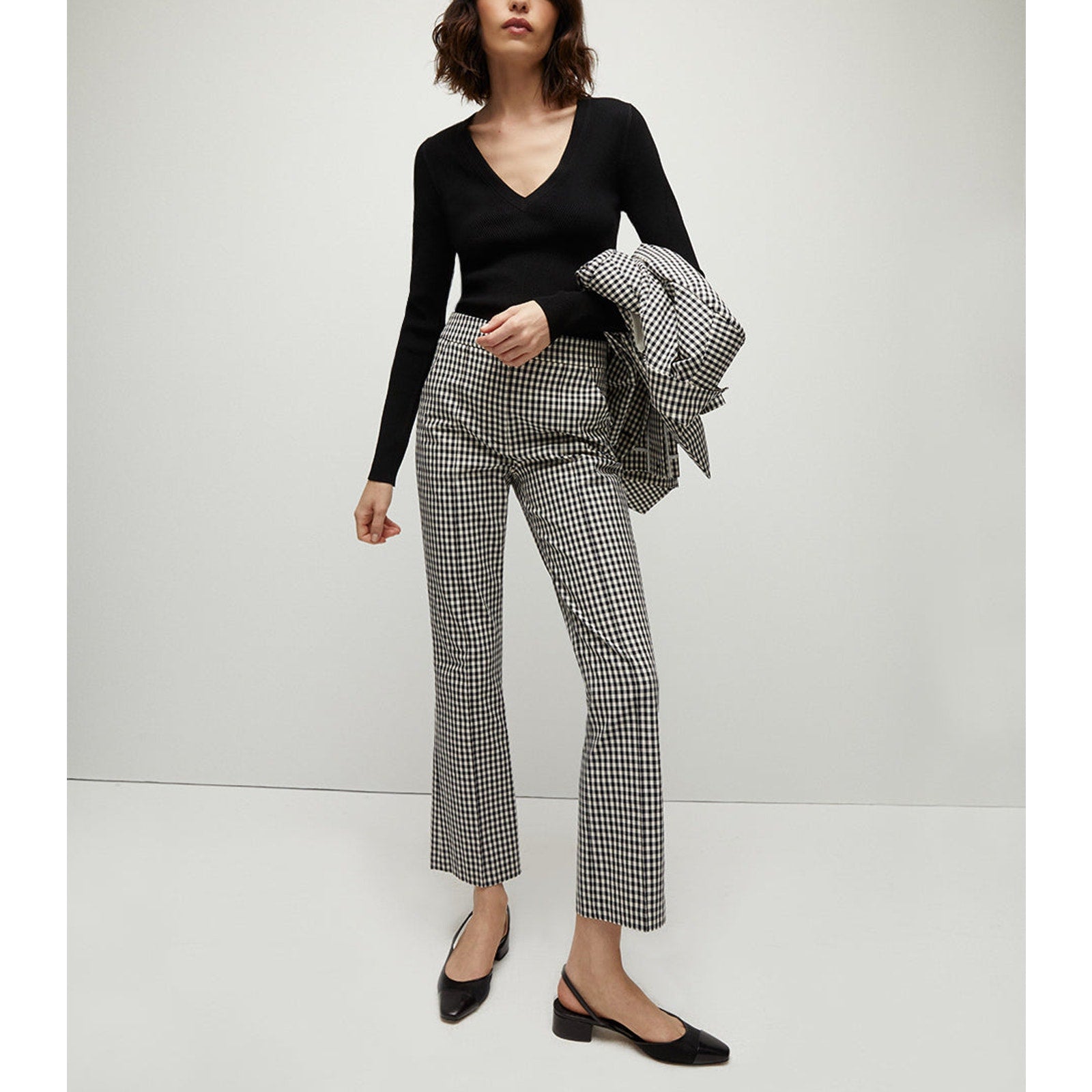 Veronica Beard 'Tani' Black Cotton Gingham Pant Size 8