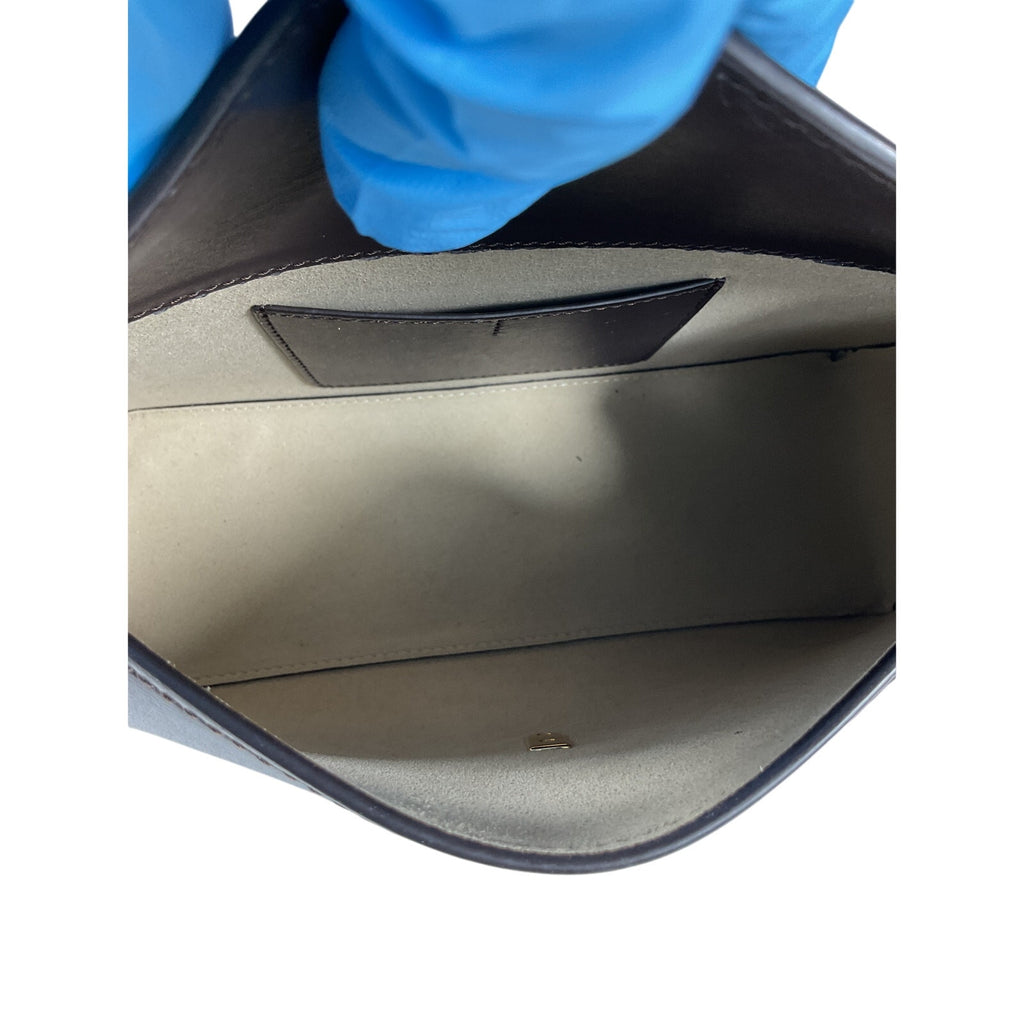 Toteme 'T-Lock' Brown Leather Textured-Leather Clutch OS