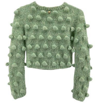 Loewe Textured Mint Cropped Bobble Wool Pullover Size S