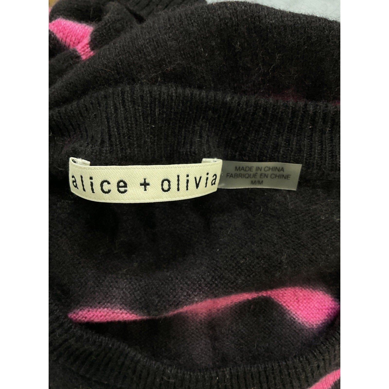 Alice + Olivia 'Tie-Dyed' Black Striped Crew Neck Cashmere-Blend Sweater Size M