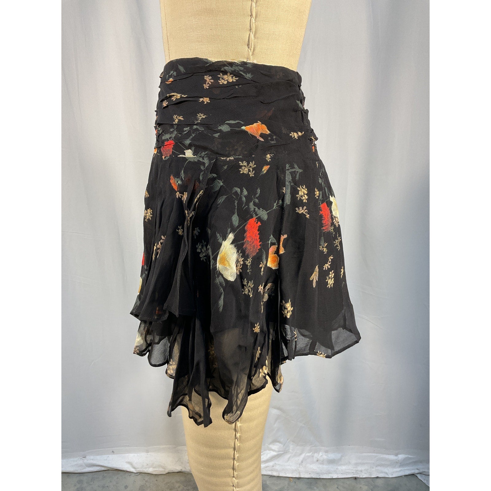Allsaints 'Erica Kora' Black Chiffon Mini Skirt Size 6