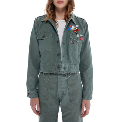 Mother The Cropped Green Cotton Veteran Cotton Graphic Jacket Size L