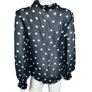 Ganni Sheer Sky Captain Polka Dot Tie Neck Blouse Size 2 US / 34 EU