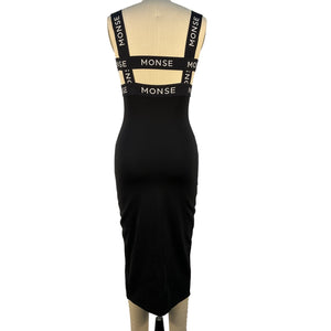 Monse Bodycon Black Logo Strap Midi Dress Size XS