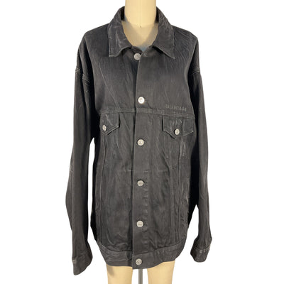 Balenciaga Oversized Black Paris Logo Denim Jacket Size M