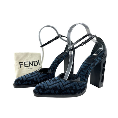 Fendi Monogram Nero Blue Ff Ankle-Strap Pumps Size IT 39/US 9