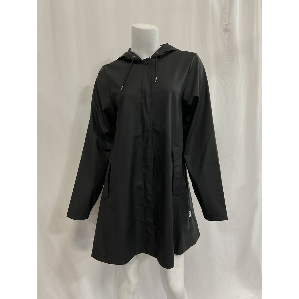 Rains Waterproof Black A-Line Rain Jacket Size S
