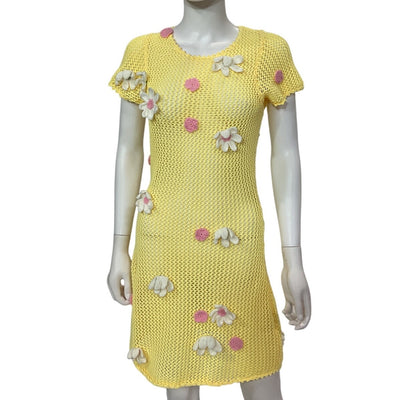 For Love & Lemons Crocheted Yellow Walker Dress Size M