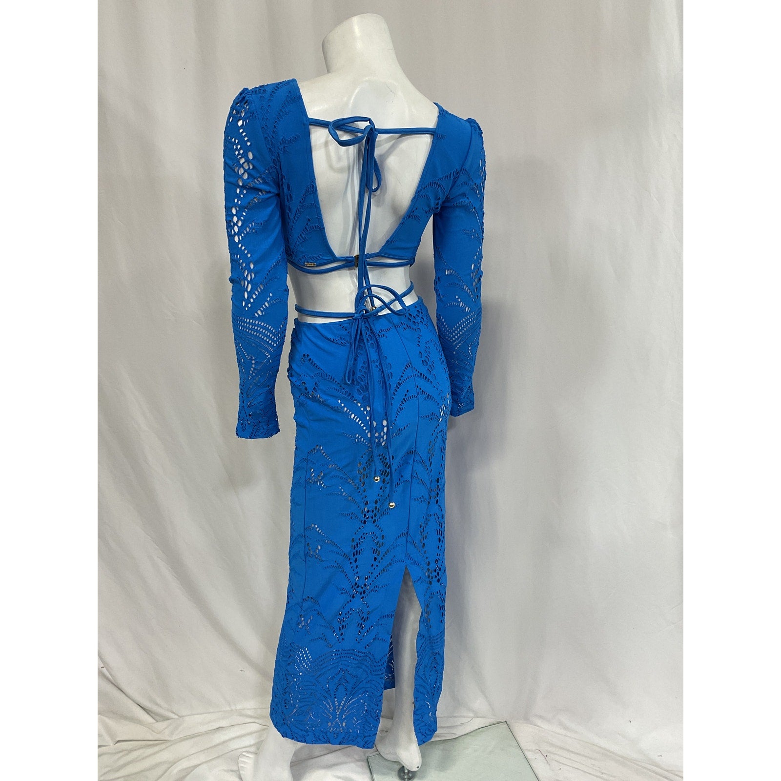 Patbo 'Stretch' Blue Lace Back Cut Out Maxi Dress Size 0