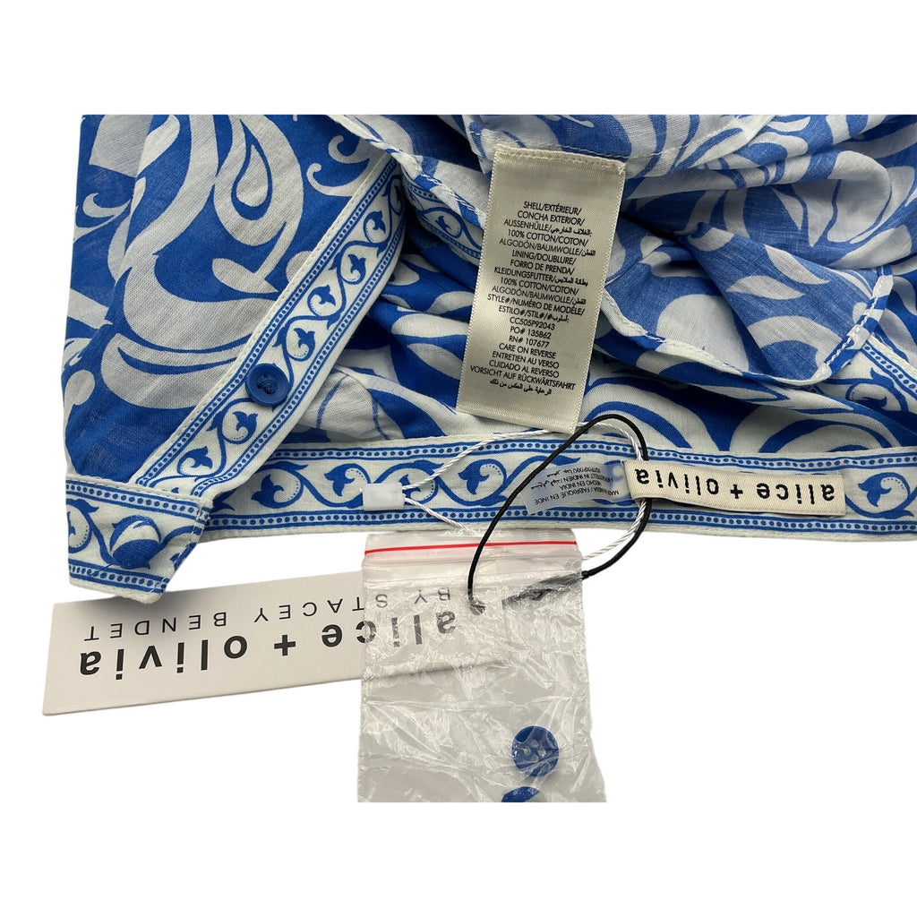 Alice + Olive April Blue Cotton Pleated Blouson-Sleeve Top Size XS