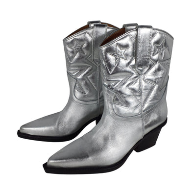 Paris Texas Metallic Silver Star Cowboy Boots Size 6 US / 36 EU