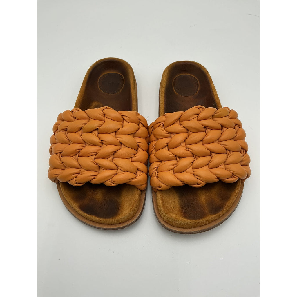 Chlo� 'Kacey' Orange Braided Leather Slides Size 9