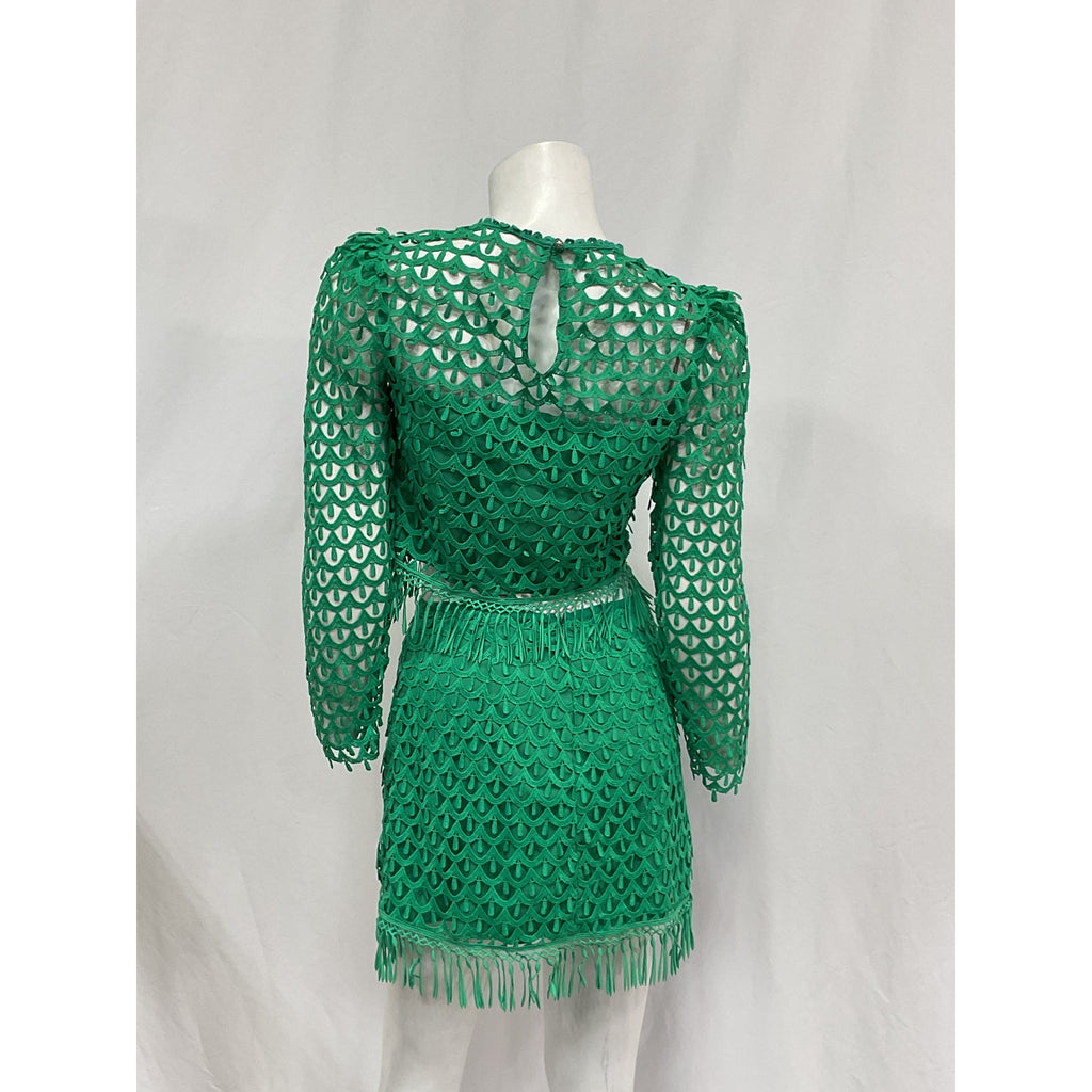 Saylor 'Deirdre' Green Polyester Top & Mini Skirt Set Size XS