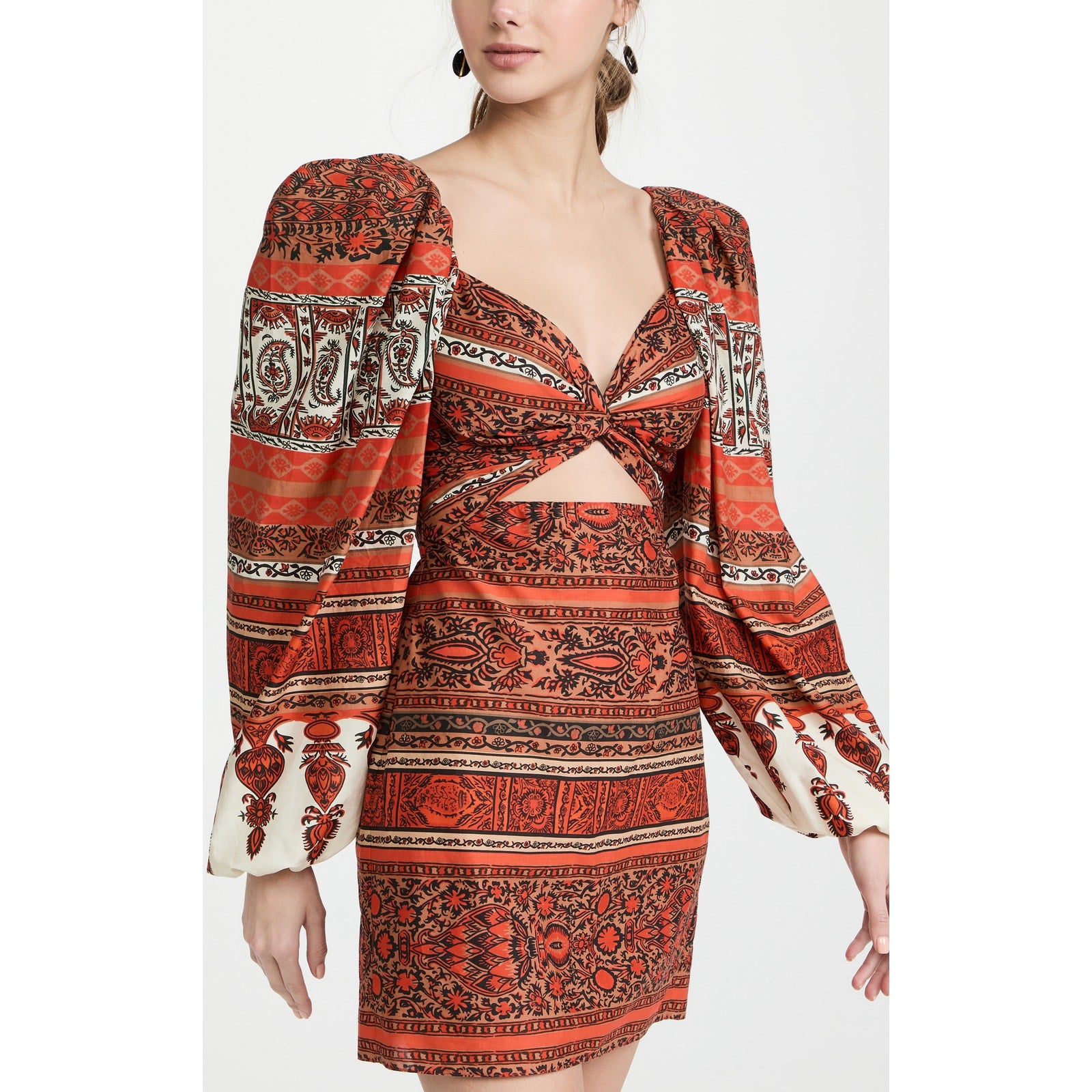 Johanna Ortiz 'Tropical Mantra' Red Cotton Voile Geometric Print Mini Dress Size 2