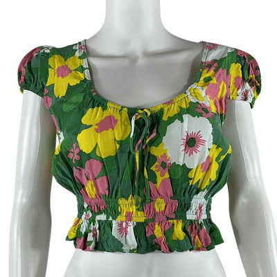 Faithfull The Brand Cropped La Palma Floral Print Las Olas Blouse Size S