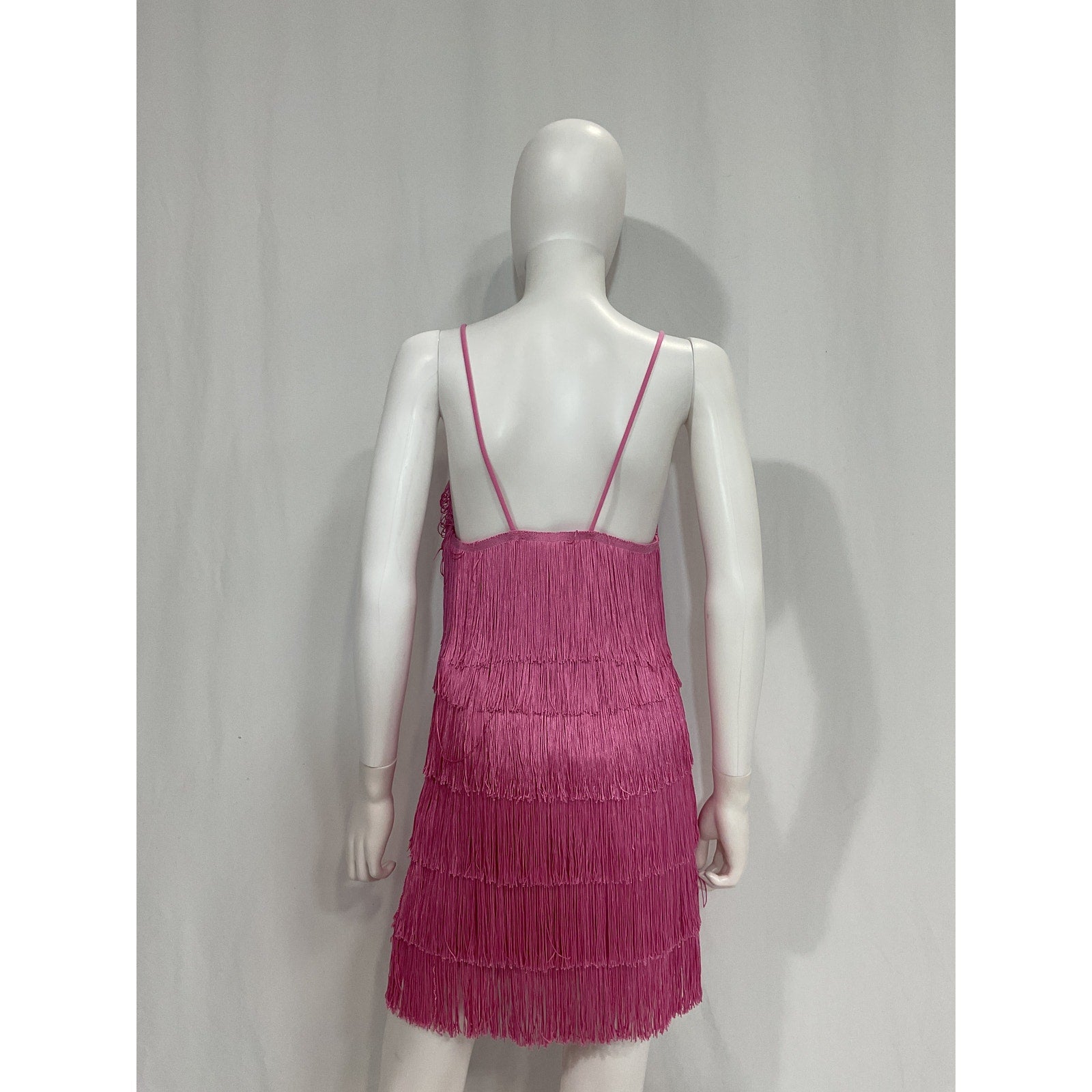 Norma Kamali 'Fringe' Pink Slip Mini Dress Size M